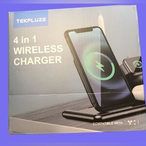 TEKPLUZE 4-in-1 Wireless Charger in Black. NEW